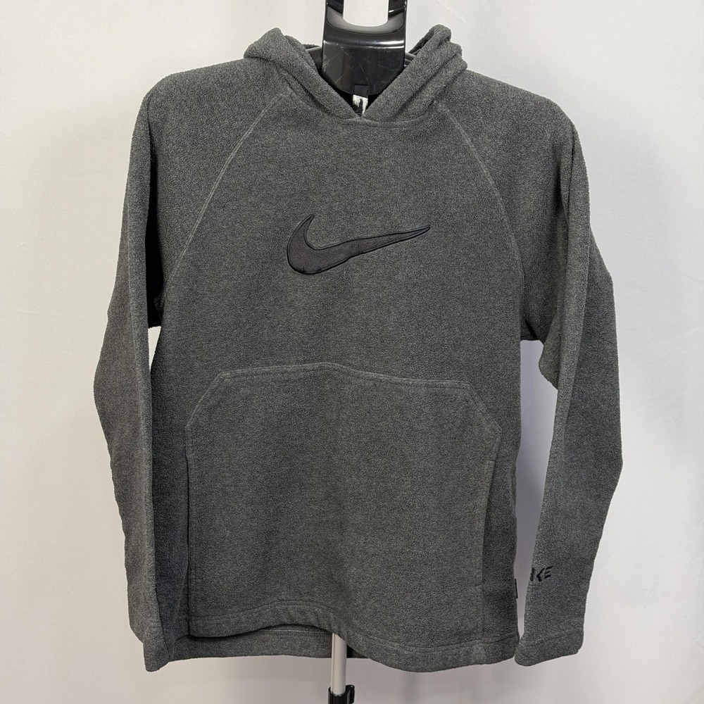 Nike Hoodie Youth Large 12-14 Gray Fleece Pullover Swoosh Logo Sweatshirt
